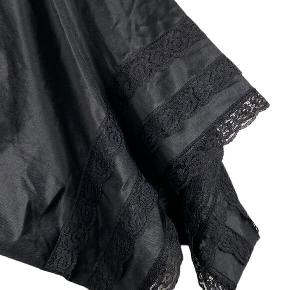 90s Black Lace Slip Skirt Size 1X Vintage Nylon Midi Elastic Waist Scalloped Hem - Picture 7 of 9